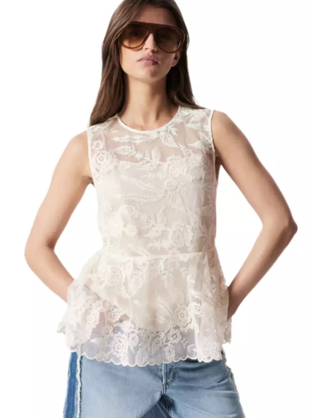 BNWOT & Other Stories Lace Peplum Sleeveless Top